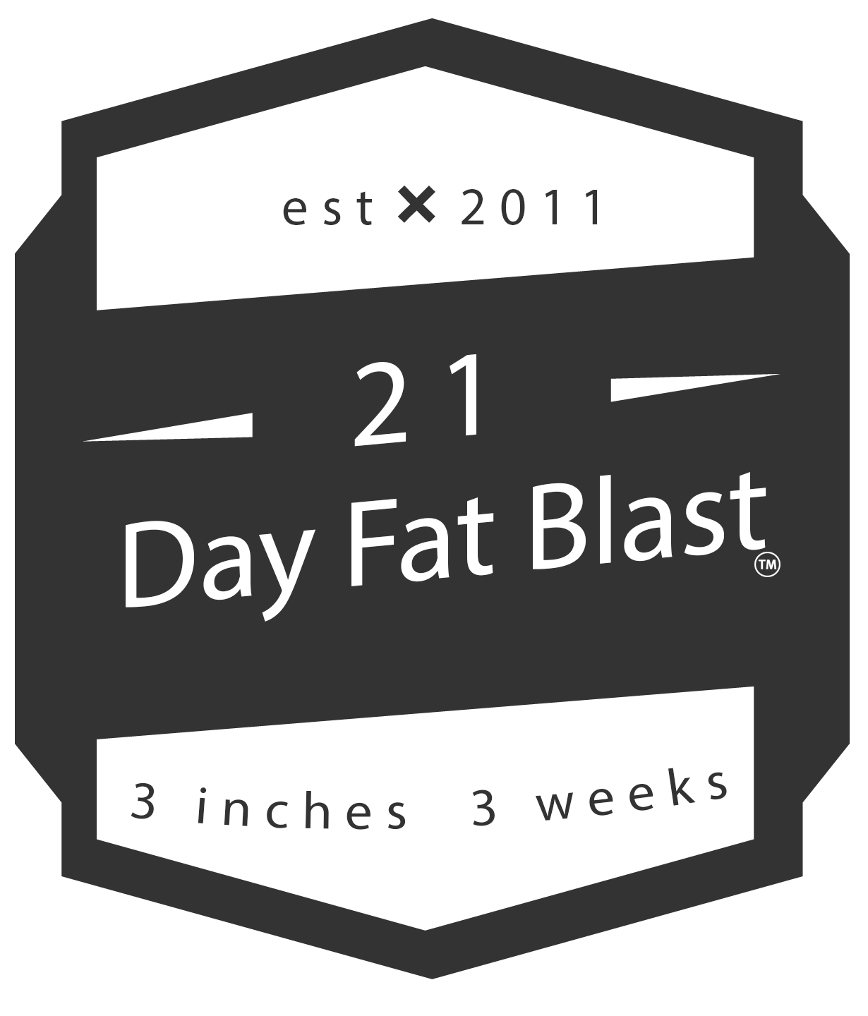 Logo for 21 Day Fat Blast with text and a black border.
