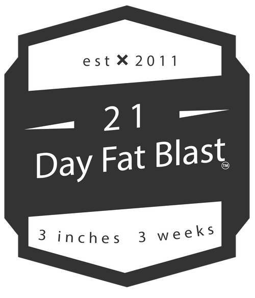 Logo for 21 Day Fat Blast with text and a black border.